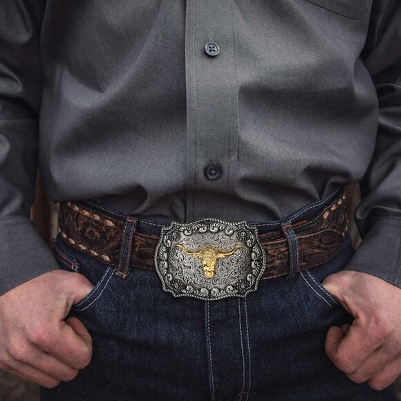 Men's Silver Long Horn Bull Western Golden Rodeo Texas Cowboy Large Buckles - Picture 4 of 6